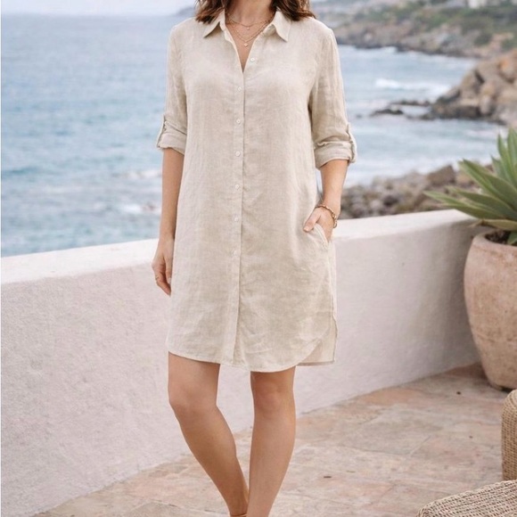 Tahari Dresses & Skirts - Tahari Light Beige/Tan Linen Tunic  Shirt / beach dress